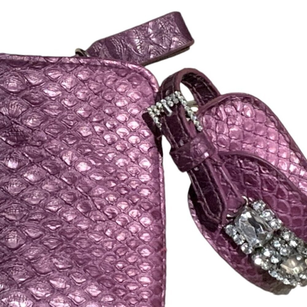 Steve Madden Purple Reptile Embossed Wristlet Clutch with Rhinestone Wrist Cuff - Picture 5 of 10